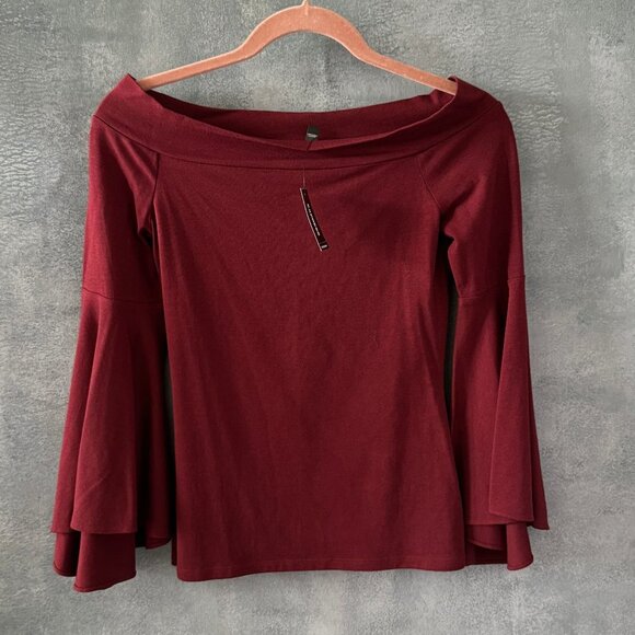 Express off the shoulder top with flared sleeves in maroon Size S NWT - Picture 1 of 5